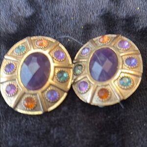 Vintage Gold and Purple Halo Earrings